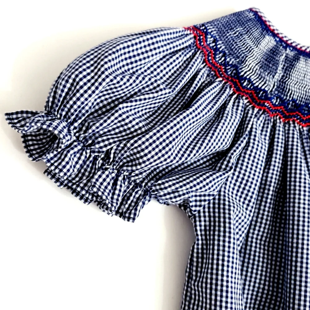 Rosalina Collections Nwot Navy Check Smocked  Football/Megahorn Dress